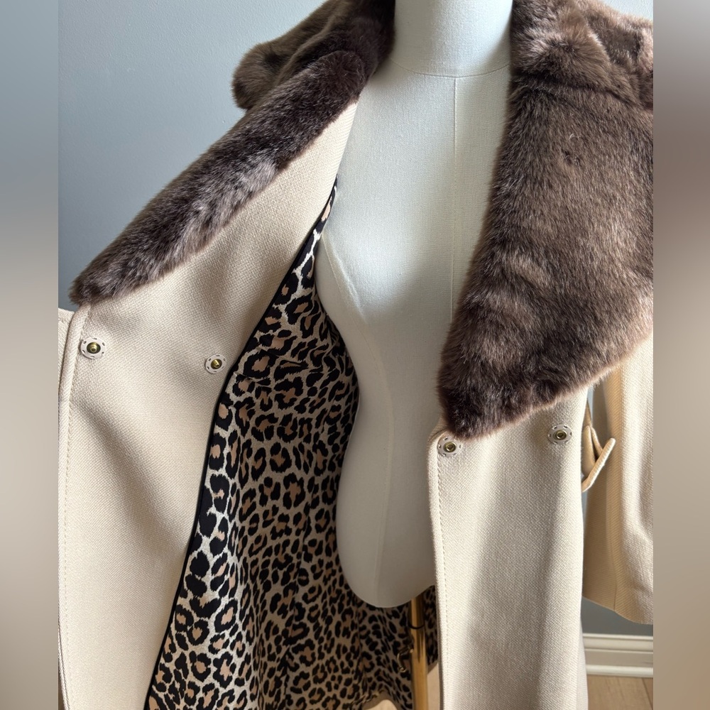 Kate Spade Briella 100% Wool Belted Coat With Faux Fur Trim - Picture 8 of 11